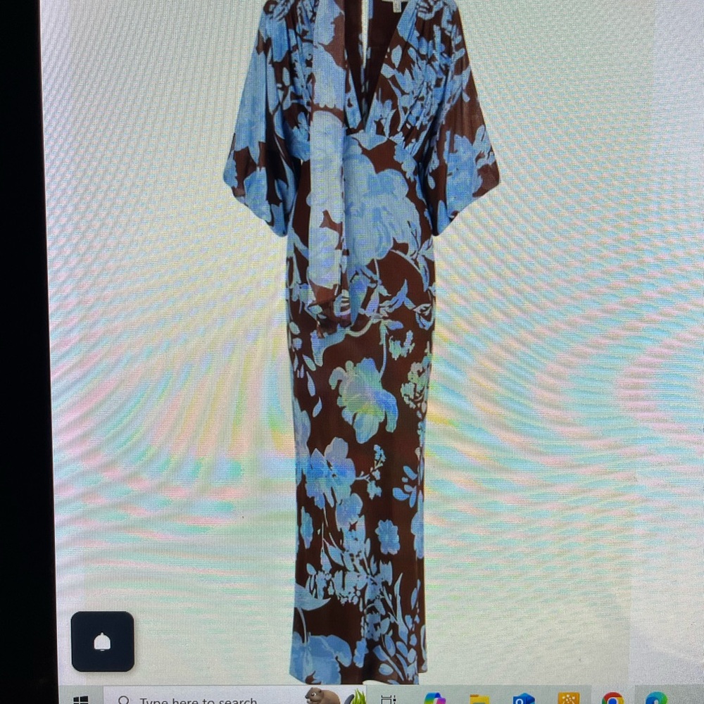 Floral Kimono Dress in Blue and Brown.     stunning